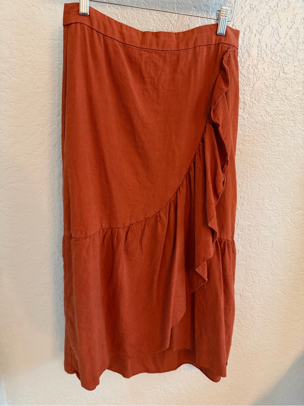 Madewell Rust Ruffle Wrap-Style Midi Skirt